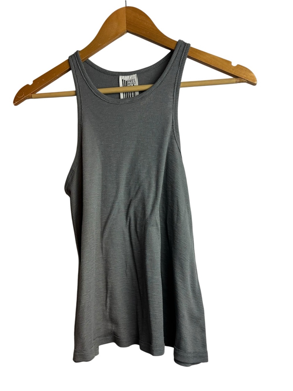 Free People Women's tank top Gray Crew Neck Ribbed Knit Racerback Swing XS